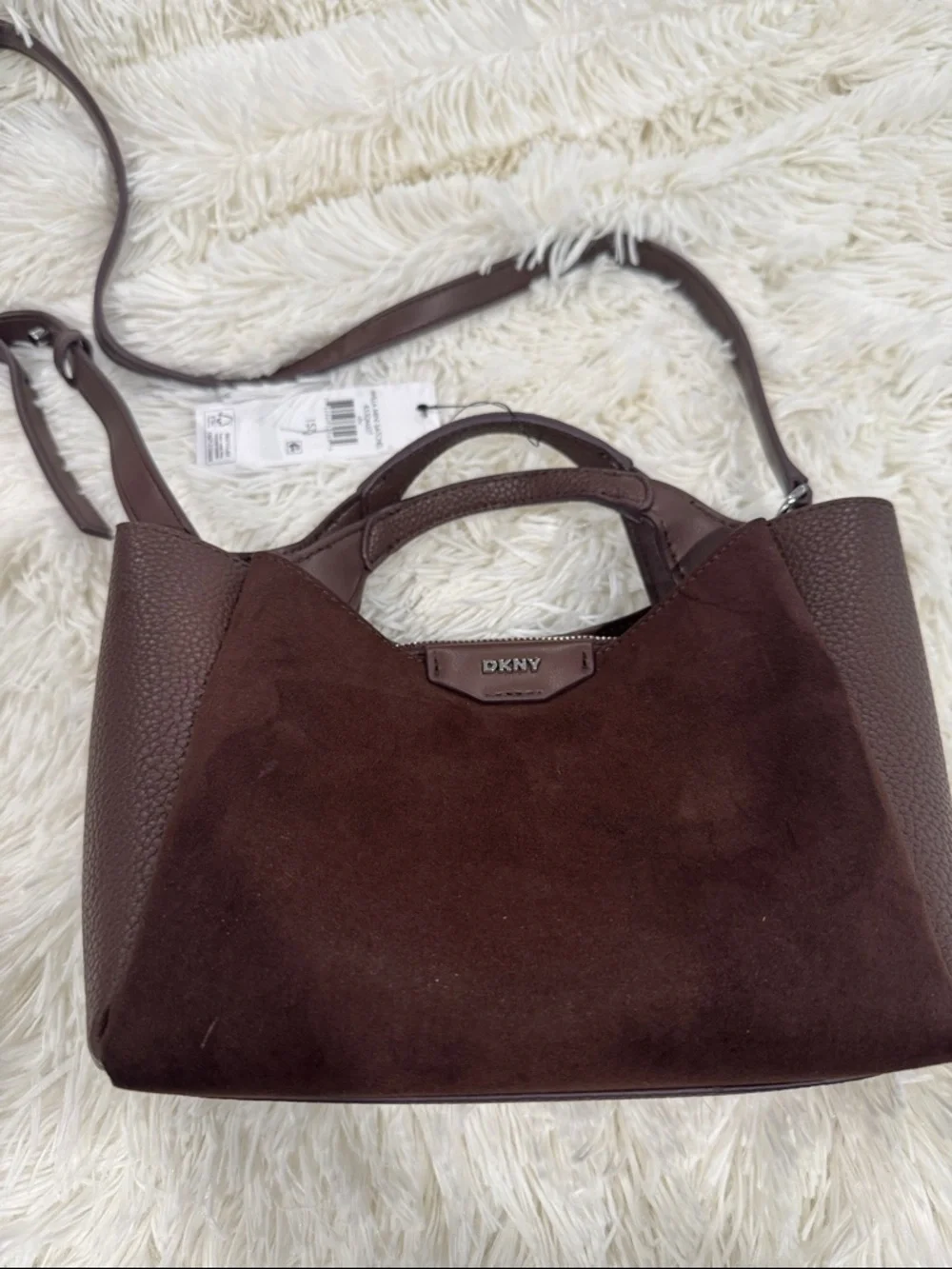DKNY Brown Suede & Pebbled Leather Tote